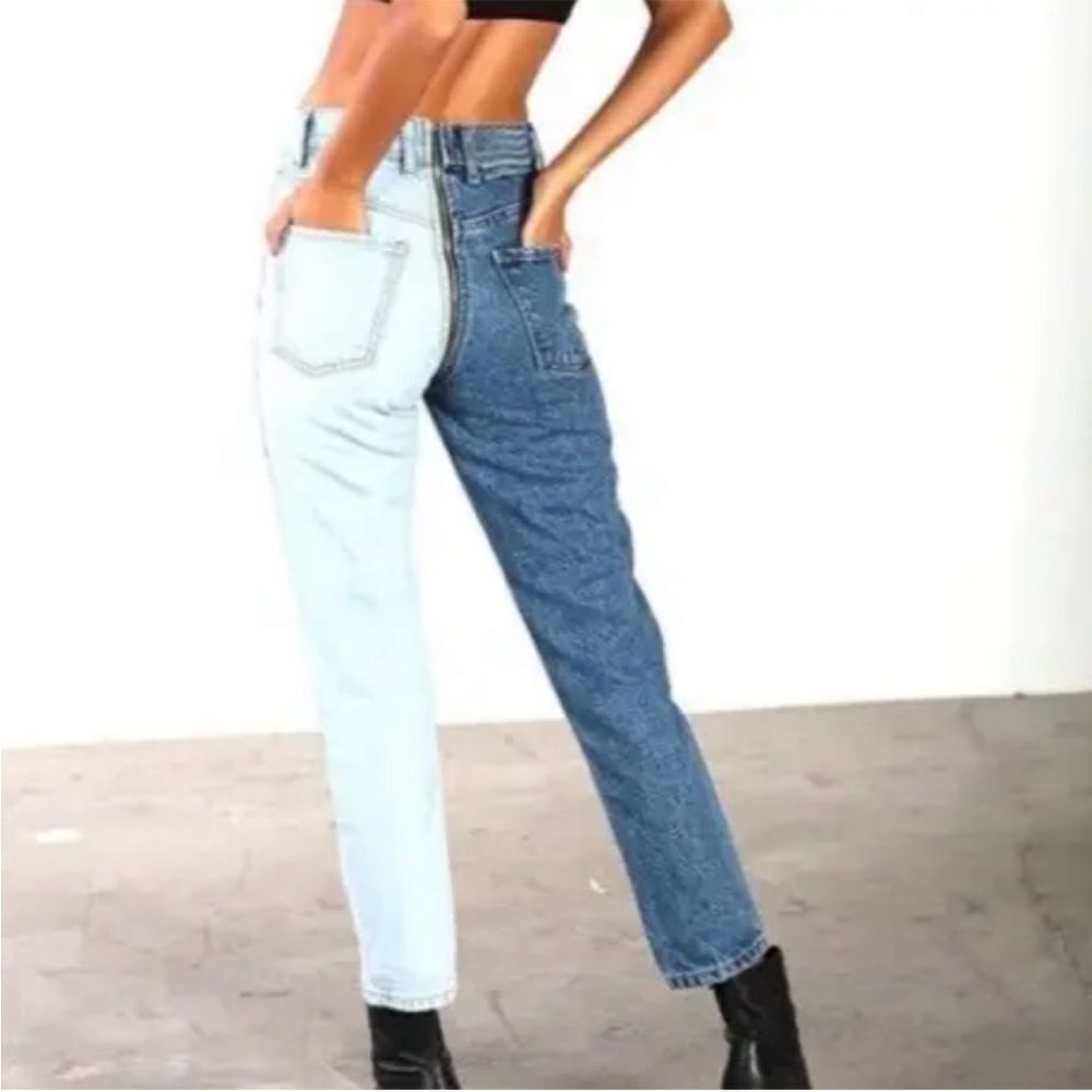 Revice split color full zippered denim jeans two color Size 24 light &‎ dark